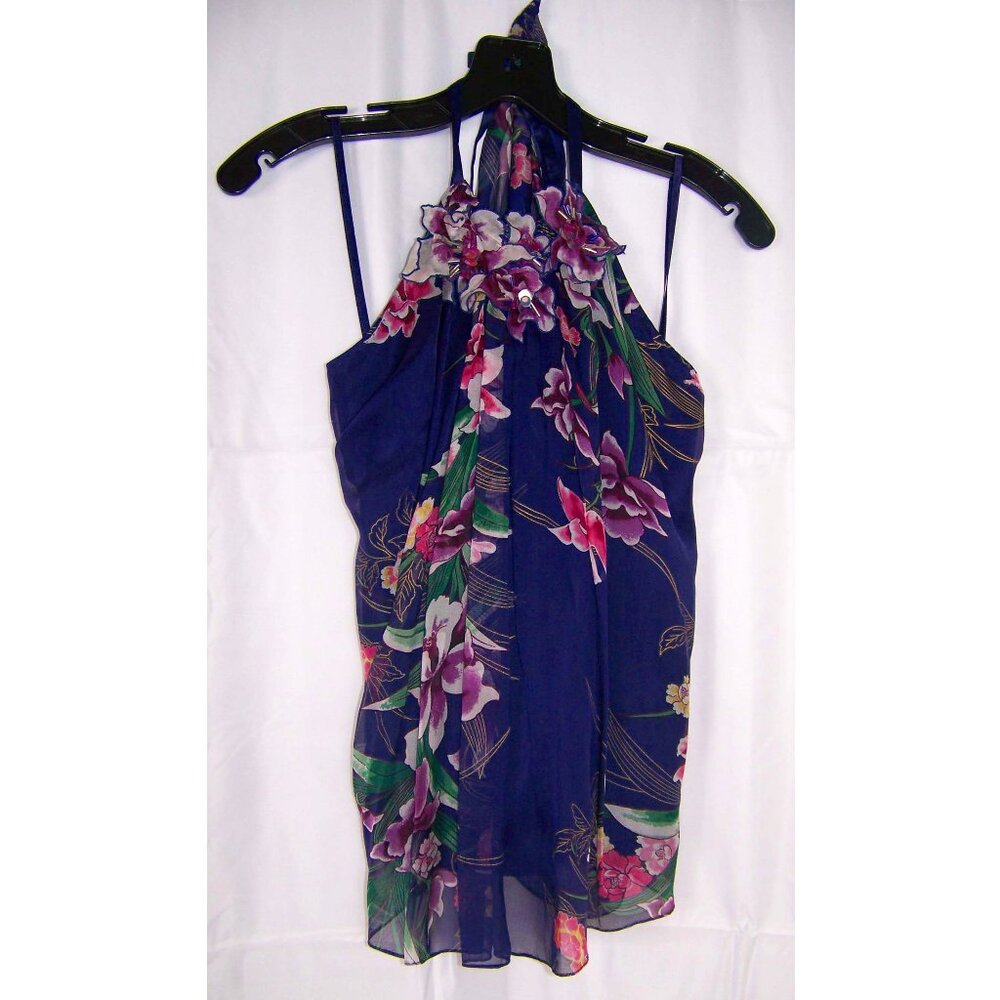 Elie Tahari 100% Silk Floral Halter Neck Tie Top, Sz XS